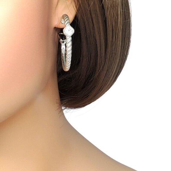 Judith Ripka Sterling Silver CZ Cushion Cut Hoop Earrings #23400